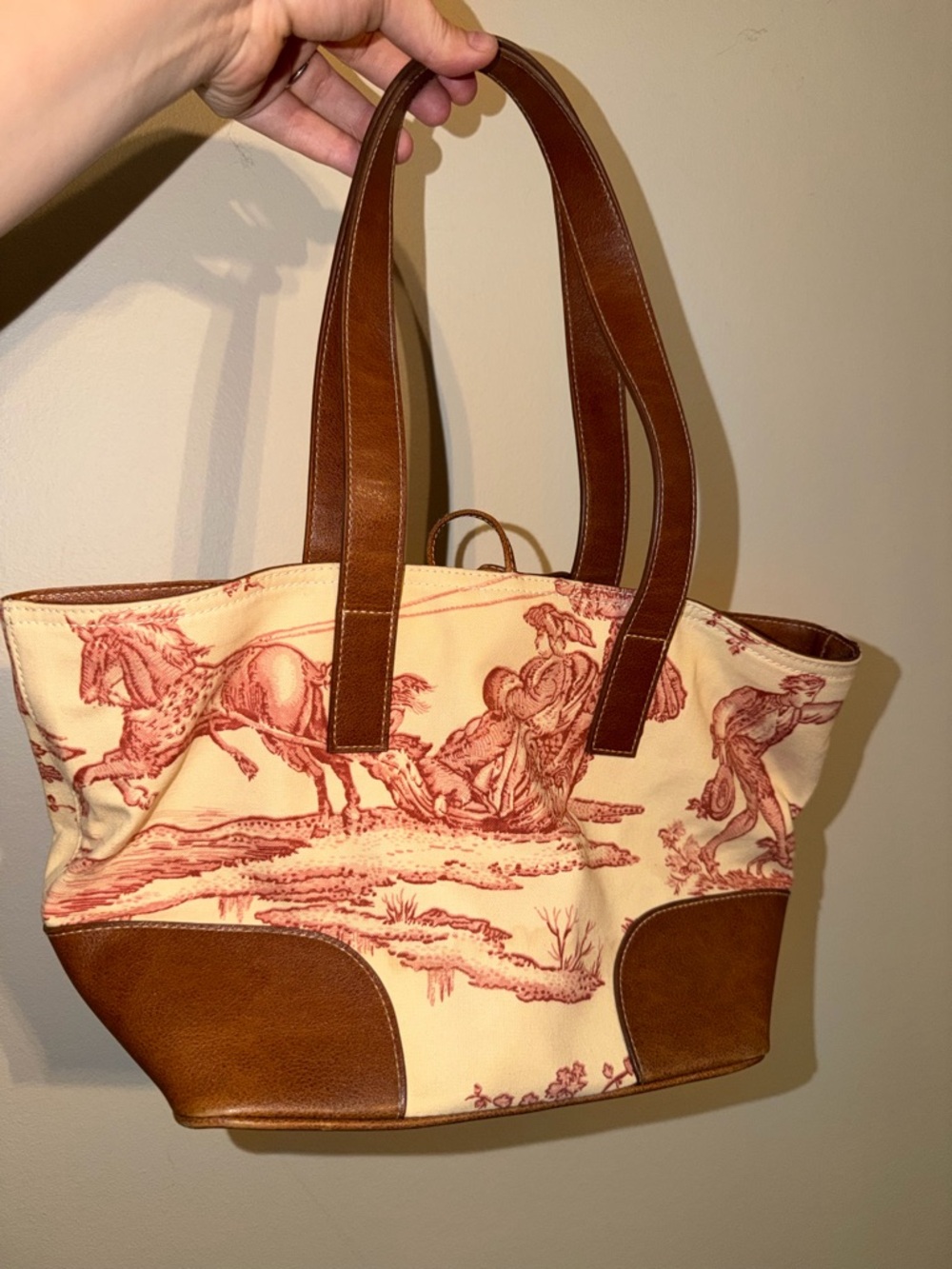 Liz Claiborne Canvas & Leather Small Tote Bag in Cream and Brown